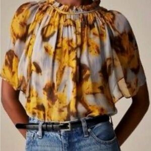 J. Crew Yellow and Brown Blouse